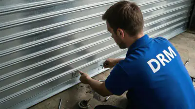 Technicien DRM en intervention sur un rideau metallique a Carcassonne